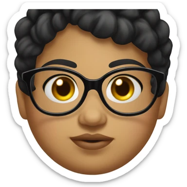 Chubby girl black hair glasses book in her face sticker