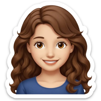 EMOJI IOS SOLO CARA NIÑA PELO LARGO, ONFULADO, MARRON, Y OJOS MARRONES. SONRIENDO, SIN CUELLO sticker