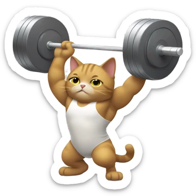 Cat doing Olympic weightlifting with barbell sticker