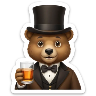 gay bear head in a top hat with a whiskey sticker