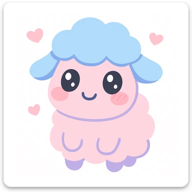 a cute sheep in love, blushing, with hearts, kawaii style sticker