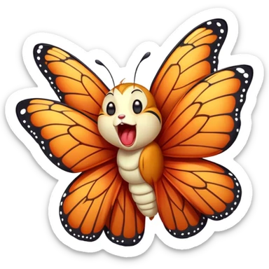 Cinematic Realistic Cute Yawning monarch Butterfly Portrait Emoji, Head tilted slightly with a dramatic, wide-open yawn, showcasing soft, downy ruby wings with gentle droop and half-closed, drowsy eyes rendered in exquisite natural detail, high shine, relaxed yet expressive, styled with a dash of delicate floral charm, soft glowing outline, capturing the essence of a sleepy yet affectionate red butterfly that appears ready to rest its vibrant wings in quiet slumber! sticker