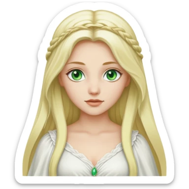Desdemona from Otello with white skin, green eyes, long blonde hair, white outfit sticker