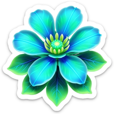 3D render of Avatar-style Flower, bioluminescent deep sea style, glowing neon blue and green lights, dark background to contrast the glow, translucent organic textures. sticker