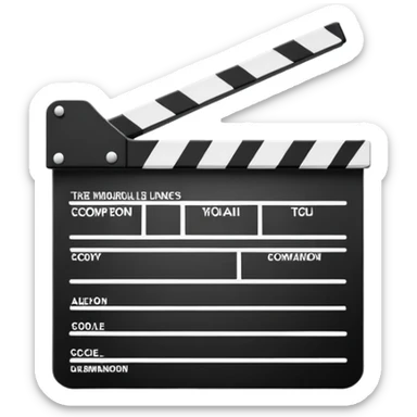 minimal movie clapperboard with essential lines only, clean design, black and white sticker