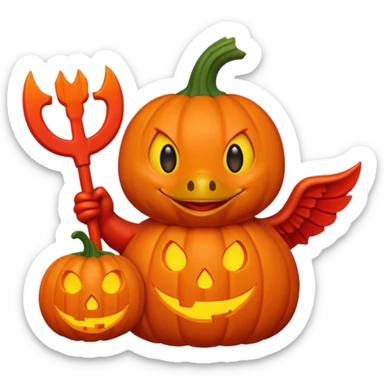 Cute devil duck holding a Halloween pumpkin sticker