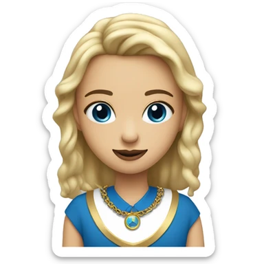 rubia con ojos azules con tirantes negros y un collar dorado simple en el cuello sticker