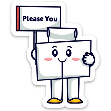 Character holding a sign that says please and thank you sticker