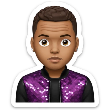 Chris Brown with dark brown hair, black sequin outfit sticker