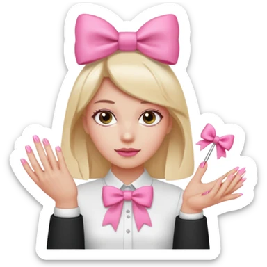 Uñas rosas con piel blanca y un moño sticker