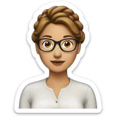woman with brown hair bun and glasses sticker
