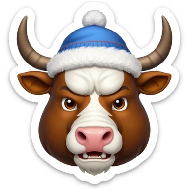 angry winter New Year's with white horns bull emoji sticker