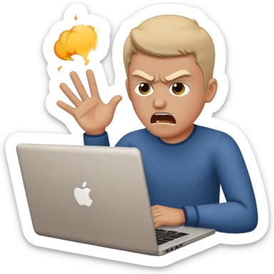 man hurling a laptop sticker