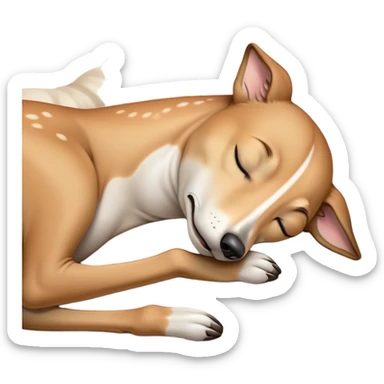 Meme-Worthy Cute Sleeping Fawn Greyhound Portrait Emoji, Head resting peacefully with a contented smile, showcasing a slender build and a luxuriously smooth fawn Fur, eyes shut in a serene nap, Simplified yet hilariously adorable features, highly detailed, glowing with a soft, drowsy light, high shine, relaxed and utterly lovable, stylized with an air of playful laziness, bright and heartwarming, soft glowing outline, capturing the essence of a comically sleepy racer, so meme-worthy it feels like it could instantly become the next viral sensation of adorable slumber! sticker