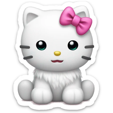 White fur Hello kitty with pink ribbon sticker