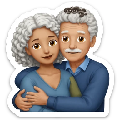 Old man hugging brown skin curly hair woman sticker