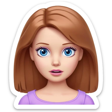 Barbie girl Chestnut Shoulder-length hair and blue eyes is In pale purple clothes a Feels terrified sticker