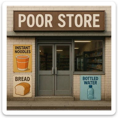Convenience store named poor store and more sticker