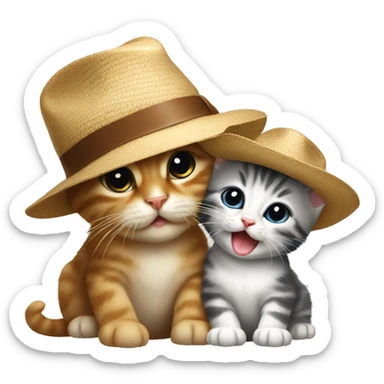 A kitten in a Panama hat licks another kitten sticker