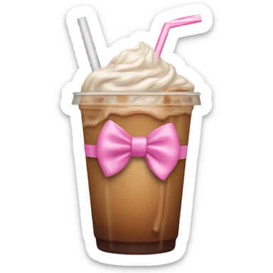 Iced coffee with straw have a pink bow on it sticker