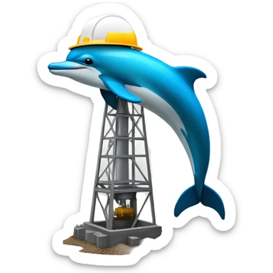 dolphin in hard hat drilling a well sticker