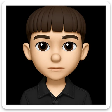 Change the boy's outfit to a black denim jacket and make the boy slim and not fat. Keep the boy's face and all other features the same as the original image. sticker