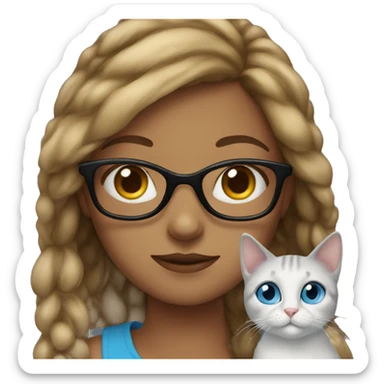 girl with blue eyes, glasses and cats sticker
