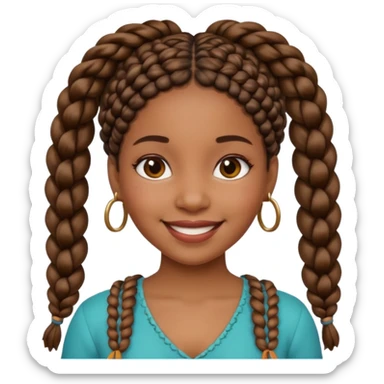 black girl with boho braids, smiling, apple emoji style sticker