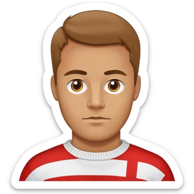 photorealistic man in the sweater with danish flag sticker