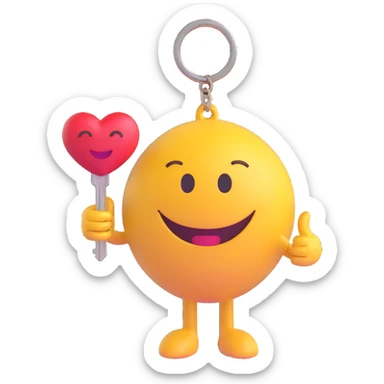 3D smiley emoji, round shape, in love: heart key, smiling face, no body sticker