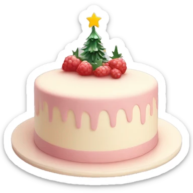 Emoji of a New Year's cake with delicate cream and minimalistic decorations (for example, a few berries or small Christmas tree toys). Warm pastel shades, clean lines sticker