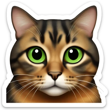 fat tortiseshell cat face is half orange half black with green eyes  sticker
