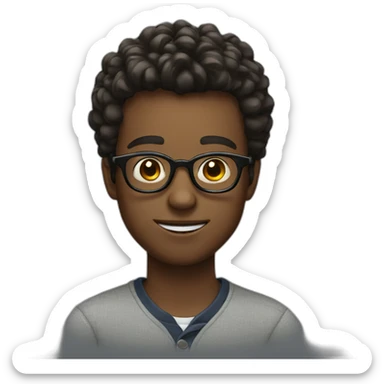 serious boy with glasses smiling  sticker