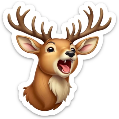 Cinematic Cute Yawning Deer Portrait Emoji, Head tilted slightly with a dramatic, wide-open yawn, revealing a soft, dappled Fur and elegantly drooping ears, eyes barely open in drowsy contentment, Simplified yet irresistibly adorable features, highly detailed, glowing with a soft, cozy glow, high shine, relaxed yet expressive, stylized with a touch of natural whimsy, bright and endearing, soft glowing outline, capturing the essence of a sleepy yet affectionate deer, so drowsy it feels like it could stretch right out of the screen and curl up for a nap! sticker