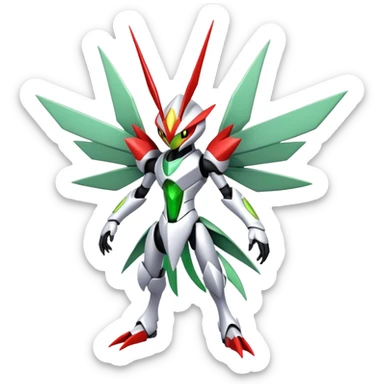 Cute Cool Edgy Shiny Futuristic Ethereal Legendary Kartana-Digimon-Scizor-hybrid full body sticker