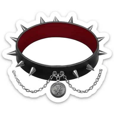Black and red gothic lolita spiked choker-collar  with a silver locket attached in chains  sticker