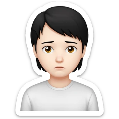 sad student black hair sticker