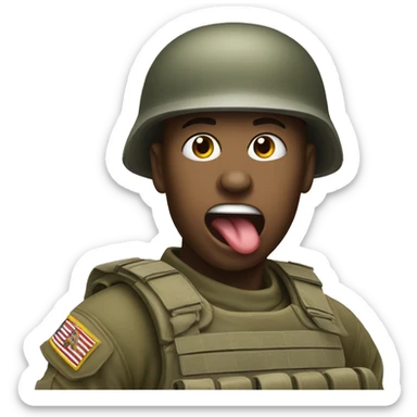 soldier shows his tongue sticker