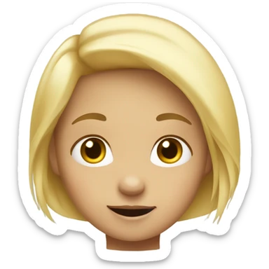 Tiny blond girl making hand gesture for small sticker