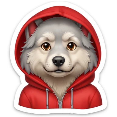 Gray dog scruffy red hood sweatshirt  sticker