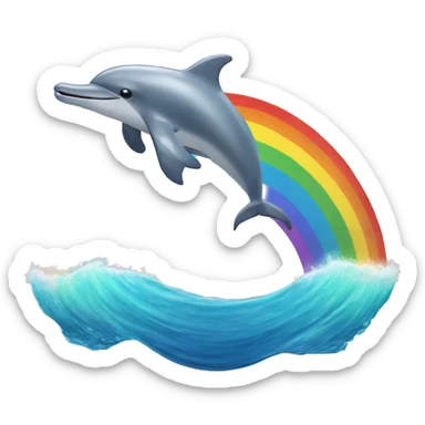 Ocean with a dolphin flying over a rainbow sticker