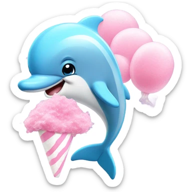A dolphin eating cotton candy crystal  sticker