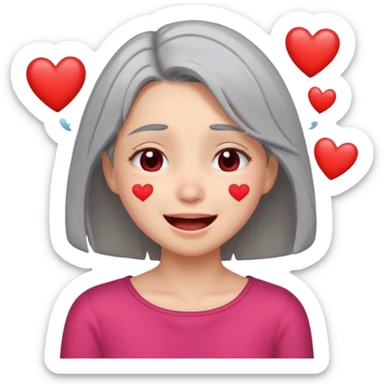 Gray shoulder length hair girl with hearts crying laughing  sticker