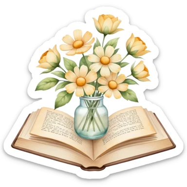 book with neutral flowers sticker