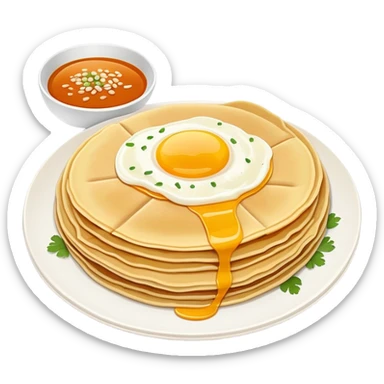 Beijing jianbing Chinese crepe with egg and sauce, simplified emoji style with bold outlines and bright colors, cartoon style folded breakfast pancake sticker