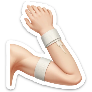 Arm with bandage around elbow showing tendon pain sticker