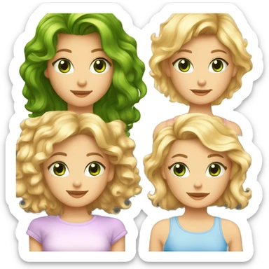 TRIO AVEC UNE FILLE AU cheveux mi-long blonde au yeux bleu + une fille avec les cheveux mi-long bouclé yeux brunc + une fille avec les cheveux legerement court ondulé avec les yeux vert  sticker