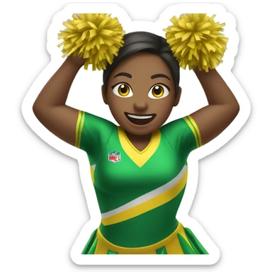 Cheerleader cheering with green and yellow uniform and poms sticker