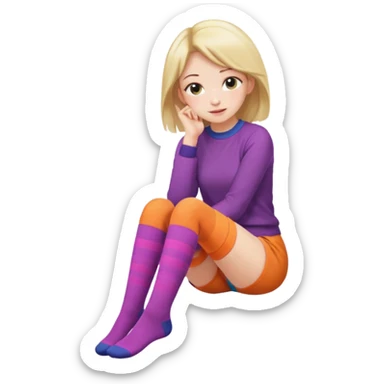 Cute girl thigh high socks sitting legs out, colorful clothes sticker