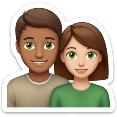 A boyfriend with light brown hair and green eyes next to his girlfriend with dark brown hair and brown eyes sticker
